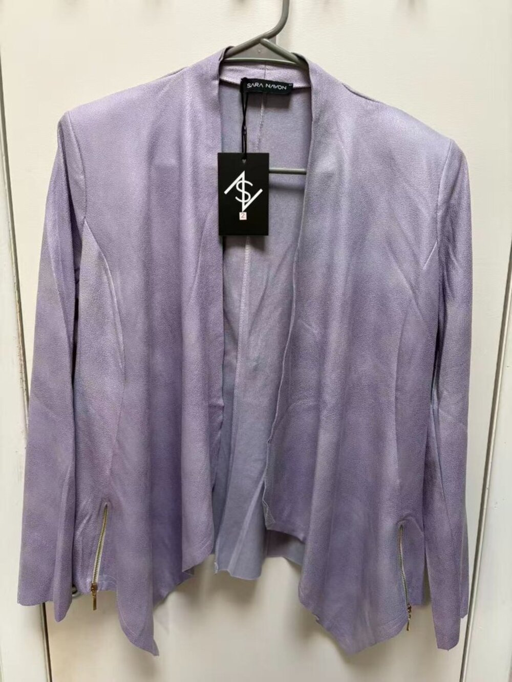 Sara Navon Purple Faux Leather Drape Front Jacket Moto Chic Sz 4 NWT